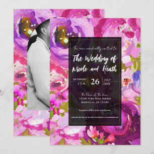 Convites Pops de Rosa e Roxo Casamento Floral Vibrante