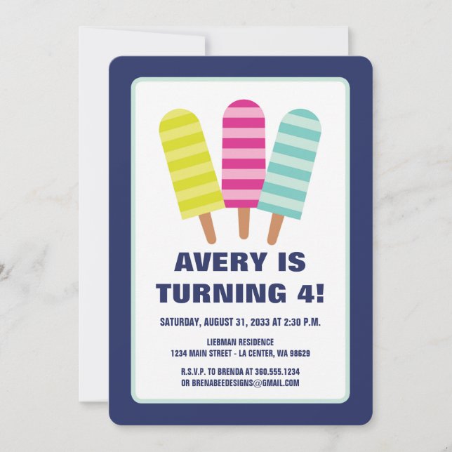 Convites Popsicle Party (Frente)