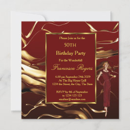 Convites Popular 50ª Festa de aniversário Dourada Borgonha