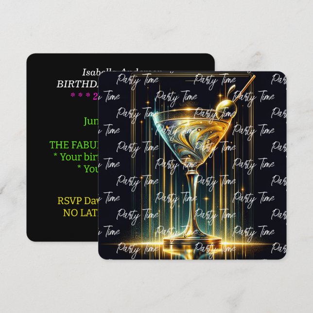 Convites Popular Neon Party Time Personalizado (Frente/Verso)