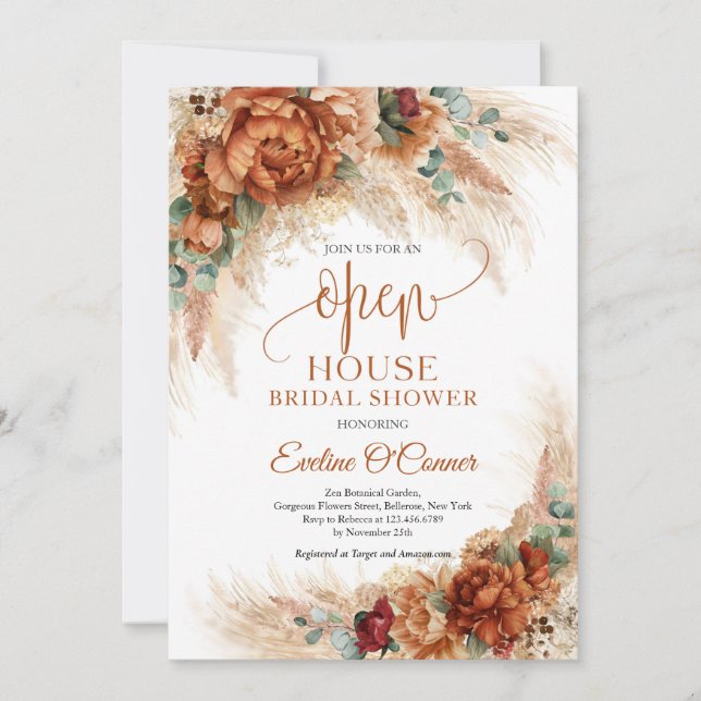 Convites Popular terracotta pampas de cobre (Frente)