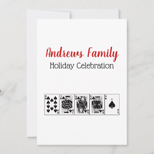Convites Pôquer Noite de Cassino Royal Straight Flush Natal (Frente)