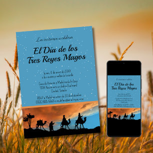 Convites Pôr do Sol Azul Claro Espanhol Três Reis Natal