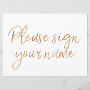 Convites "Por favor, assine seu nome" Sinal de Rosa Dourada