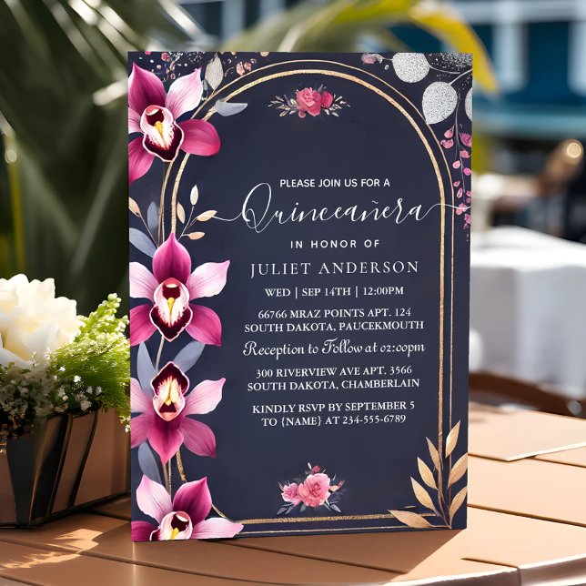 Convites Por Glam Ball Gown Spark Dark Marinho Quinceanera  (Criador carregado)