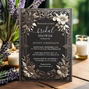 Convites Por Vintage Floral Gold Foil Emboscada chá de pane