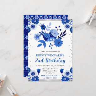Convites Porcelana Floral Pássaro Aniversário Aquarela
