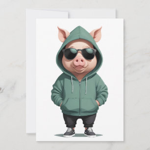 Convites Porco Vestindo Hoodie Engraçado Caráter Animal Leg