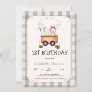 Convites Porcos de Porcos Gingham