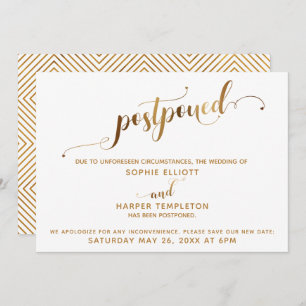 Convites Pormenores de Casamento Adiados Caligrafia Dourada