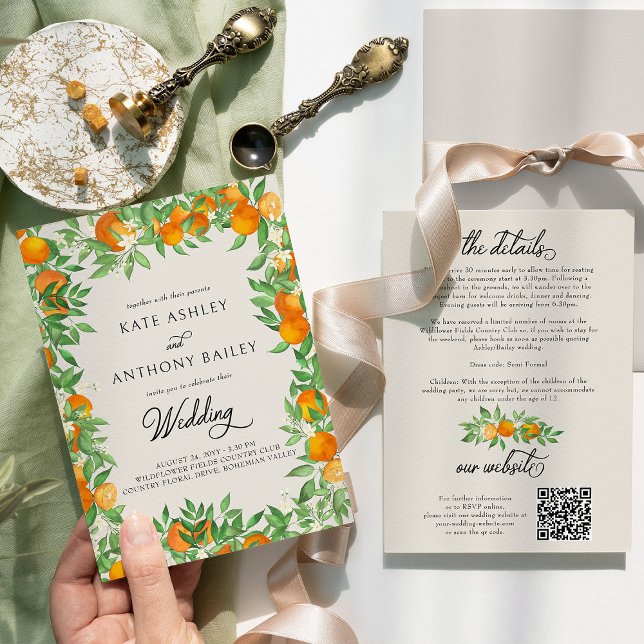 Convites Pormenores do Casamento de Citros Laranja Blossom  (Wedding Invitation with Details from the Orange Blossom Wedding Collection by Darling & May)