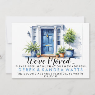 Convites Porta da frente azul Mudança de endereço, casa mov