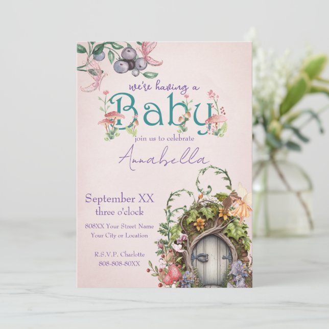 Convites Porta do Jardim Láteo Encantada a Rosa (Em pé/Frente)