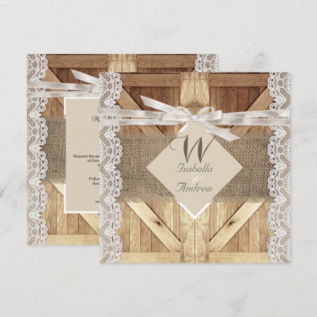 Convites Porta Rústica Casamento Bege Branco Renda Madeira  (Frente/Verso)
