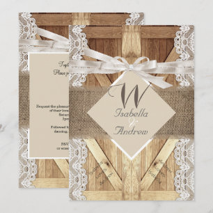 Convites Porta Rústica Casamento Bege Branco Renda Madeira 