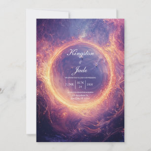 Convites Portal Cósmico de Luxo Anel de Fogo Casamento