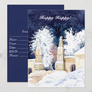 Convites Portão de inverno com aquarela noturna