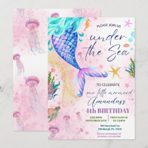 Convites Portão-sereia Aquarela Aniversário sob o Mar