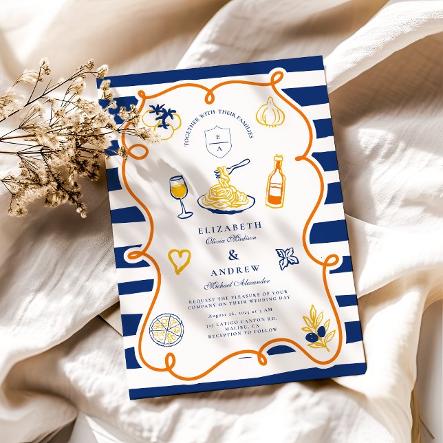 Convites Portas de Casamento da Comida Italiana marinho (Criador carregado)