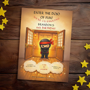 Convites Portas de Madeira Dojo Ninja Preto Fofo Aniversári