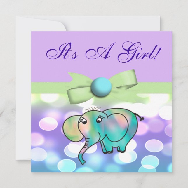 Convites Portas Sparkle Chá de fraldas Elefante de Pastel C (Frente)