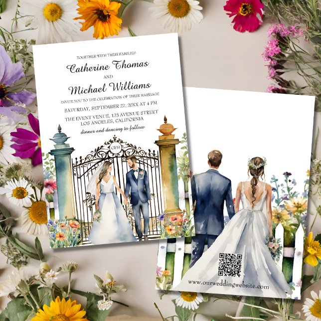 Convites Porte de Jardim de Aquarela Flores Selvagens Códig (Criador carregado)