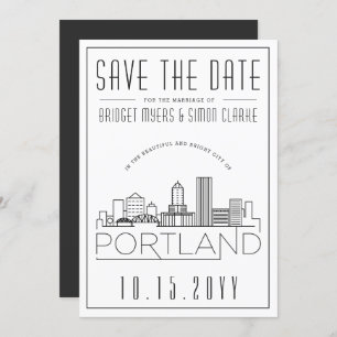 Convites Portland Wedding   Skyline Estilizado Salvar a Dat