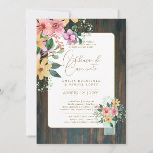 Convites Português Casamento Flores Folclóricas Rústica