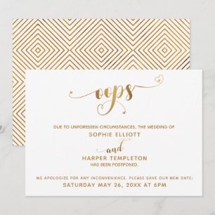 Convites Pós-casamento "Oops"! Script de Corações Dourad