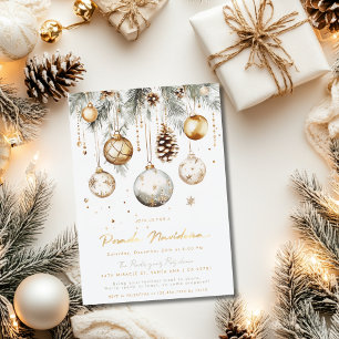 Convites Posada Navideña Mexicana Elegante Dourado Branco