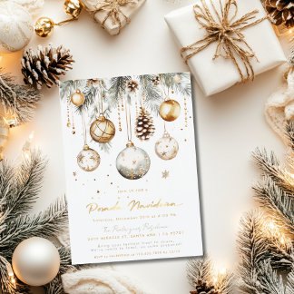 Convites Posada Navideña Mexicana Elegante Dourado Branco