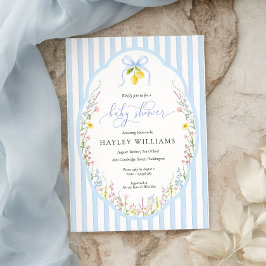 Convites Posey Wildflower Blue Bow Baby Shower Invitation