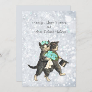 Convites Posh Cats Aqua -Silver Sparkle Casation