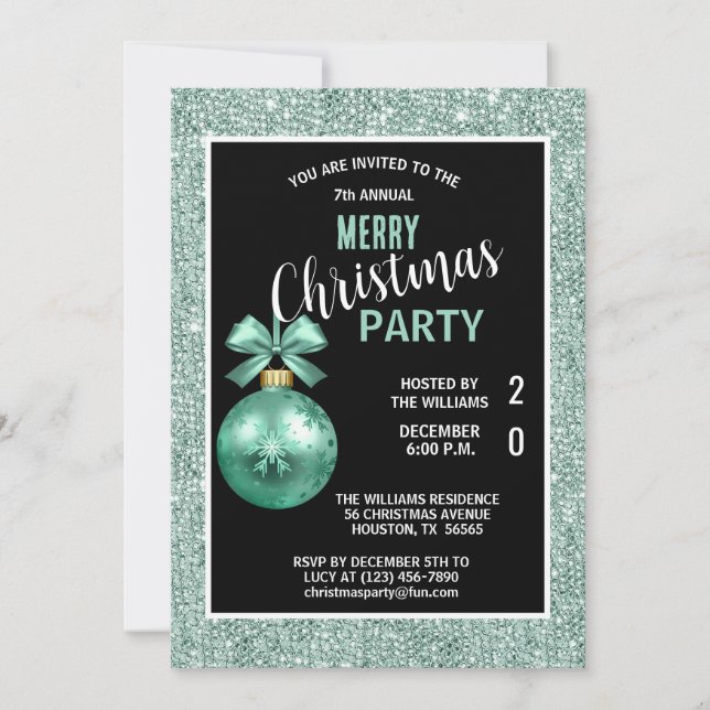 Convites Posh Decorative Teal Christmas (Frente)