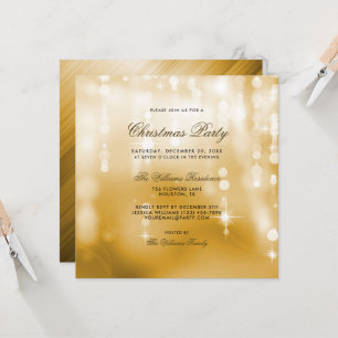 Convites Posh Dourado Lights Bokeh Christmas