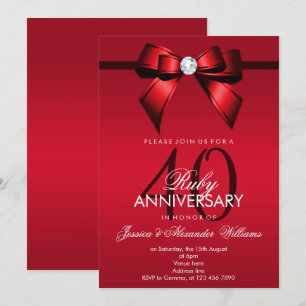 Convites Posh Gem Bow & Ribbon 40º Aniversário de Casamento