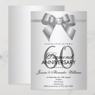 Convites Posh Gem Bow & Ribbon 60º Aniversário de Casamento