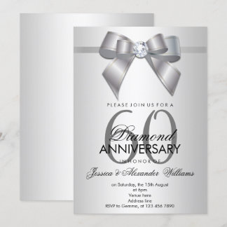 Convites Posh Gem Bow & Ribbon 60º Aniversário de Casamento