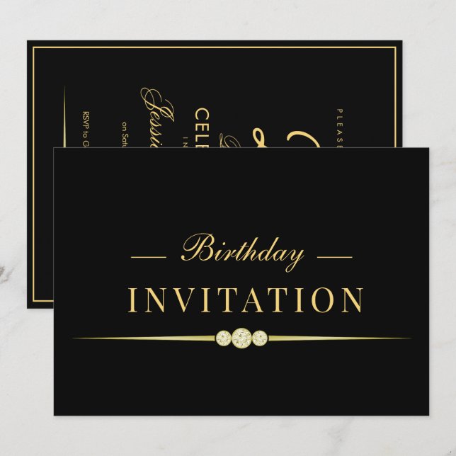 Convites Posh Glamour Gold 25º Aniversário (Frente/Verso)