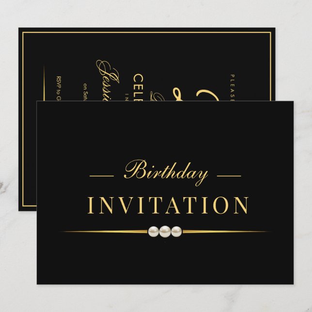 Convites Posh Glamour Gold 25º Aniversário (Frente/Verso)