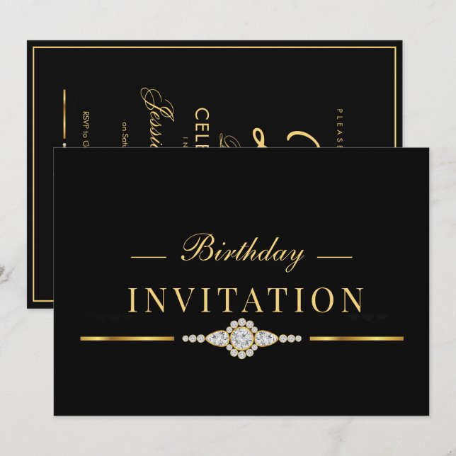 Convites Posh Glamour Ouro 25º Aniversário (Frente/Verso)