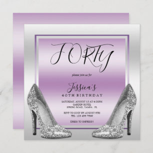 Convites Posh Lilac & Silver Stilettos aniversário de 40 an