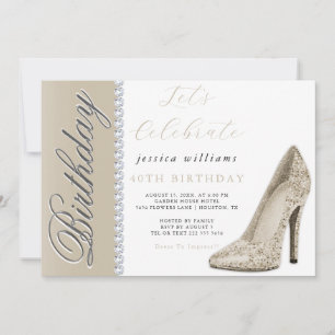 Convites Posh Stiletto e Diamantes Champagne Aniversário