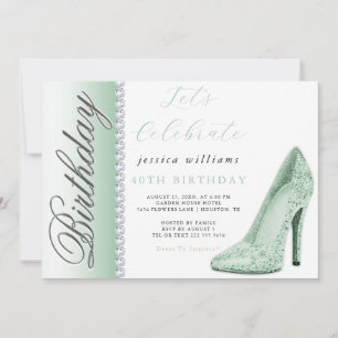 Convites Posh Stiletto e Diamantes Green Birthday