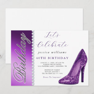 Convites Posh Stiletto e Diamantes Purple Birthday
