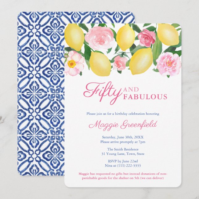 Convites Positano Lemon 50 E Fabulosa 50ª Festa de aniversá (Frente/Verso)