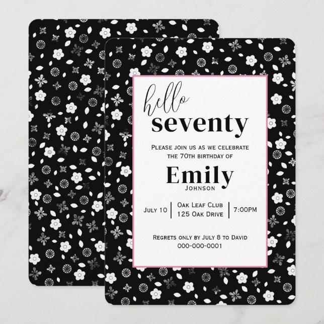 Convites Posse Preta e Branca para Festa de aniversário 70 (Frente/Verso)