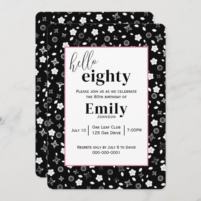 Convites Posse Preta e Branca para Festa de aniversário 80 (Frente/Verso)