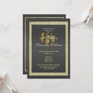 Convites Possuir Aniversário Dourado e Preto, Brilhante e