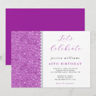 Convites Possuir Sequins & Diamantes Purple Birthday